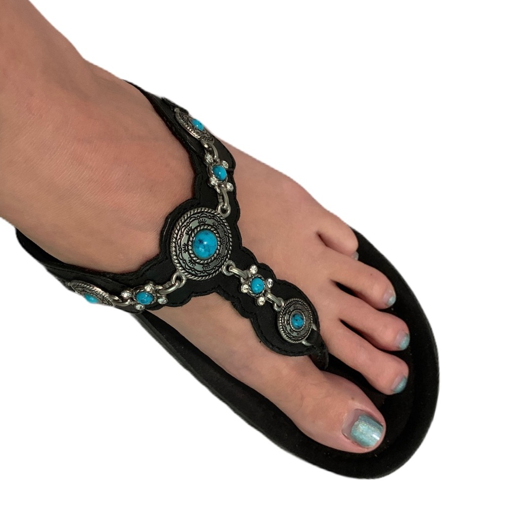 Minnetonka Laredo silver turquoise black sandal